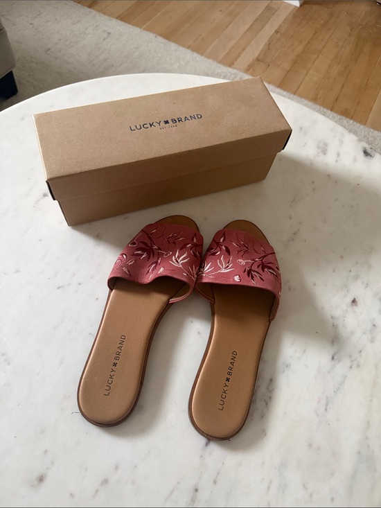 Lucky Brand Shoes - Lucky Brand Rose Pink Floral Embossed Slide Mules